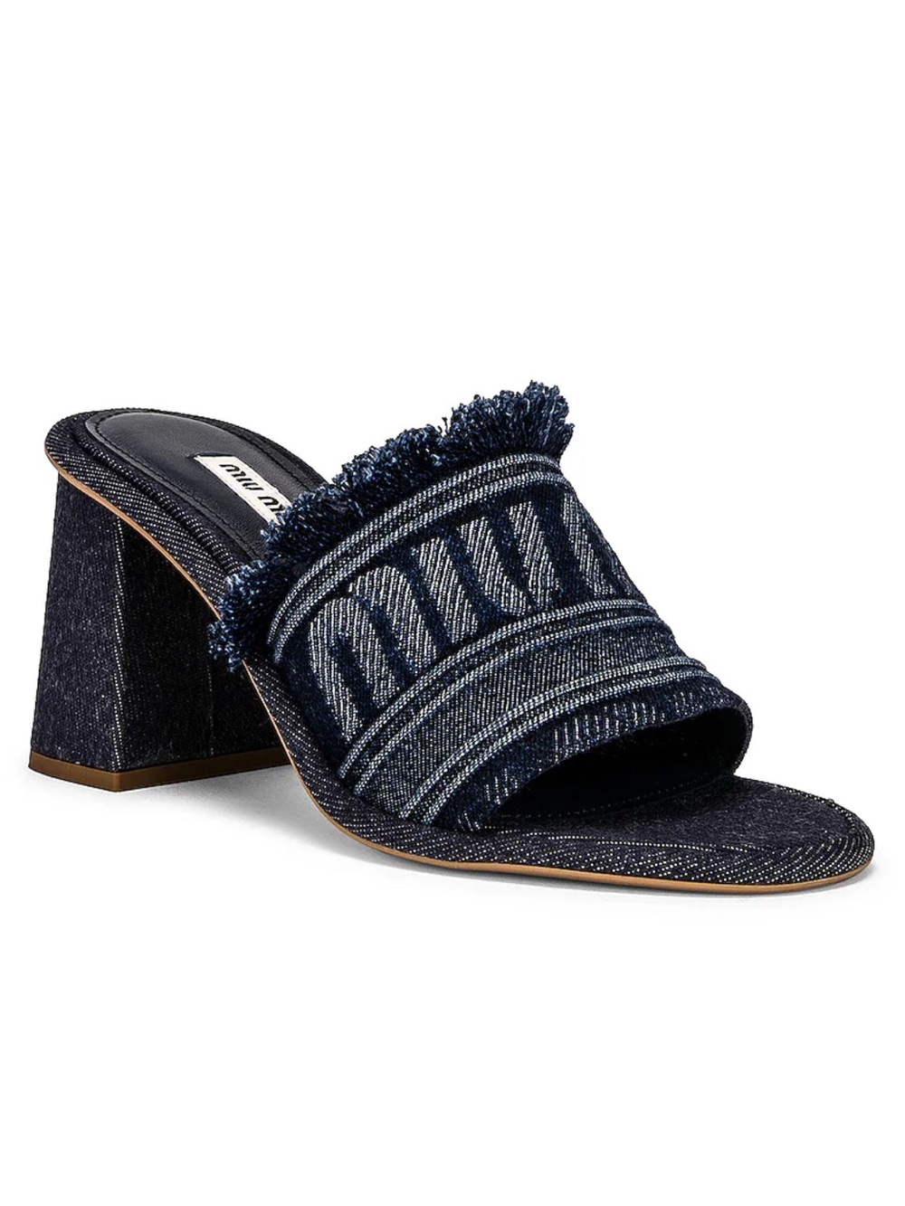 Miu Miu Navy Denim Fringed Slide Mule